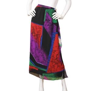Hanae Mori Vintage 80's chiffon Abstract A-Line Flutter Maxi Skirt